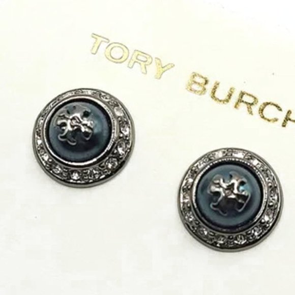 Tory Burch Natalie Gunmetal Gray Stud Earrings - Picture 7 of 8
